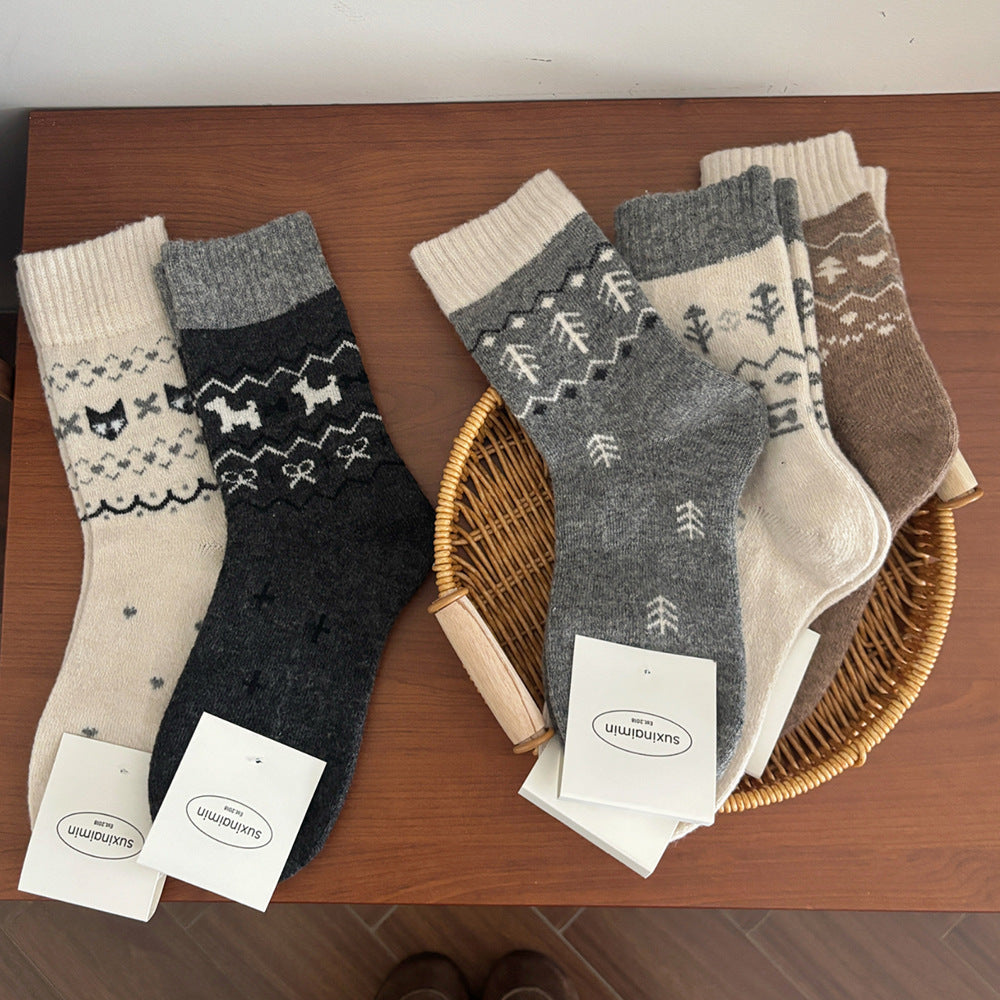 Cute Cartoon Little Tree And Animal Socks For Women